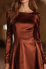 Load image into Gallery viewer, Coffee A Line Boat Neck Satin Short Cocktail Dress with Sleeves