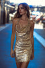 Load image into Gallery viewer, Sparkly Gold Tight Halter Sequin Short Cocktail Dress