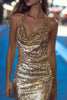 Load image into Gallery viewer, Sparkly Gold Tight Halter Sequin Short Cocktail Dress