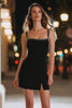 Load image into Gallery viewer, Sparkly Black Tight Short Satin Cocktail Dress with Slit