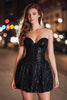 Load image into Gallery viewer, Sparkly Black Sequin A Line Sweetheart Short Cocktail Dress