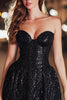 Load image into Gallery viewer, Sparkly Black Sequin A Line Sweetheart Short Cocktail Dress