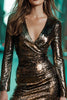 Load image into Gallery viewer, Sparkly Black Gold Tight Sequin Short Cocktail Dress with Sleeves