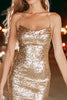 Load image into Gallery viewer, Sparkly Gold Sequin Spaghetti Straps Tight Short Cocktail Dress