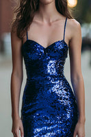 Load image into Gallery viewer, Sparkly Royal Blue Tight Sequins Short Cocktail Dress