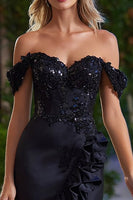 Load image into Gallery viewer, Sparkly Black Satin Tight Beaded Short Cocktail Dress with Ruffles