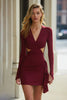 Load image into Gallery viewer, Burgundy Satin Cut Out Short Tight Cocktail Dress with Sleeves