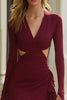 Load image into Gallery viewer, Burgundy Satin Cut Out Short Tight Cocktail Dress with Sleeves