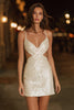 Load image into Gallery viewer, Sparkly Ivory Cut Out Sequins Tight Short Cocktail Dress