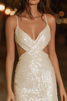 Load image into Gallery viewer, Sparkly Ivory Cut Out Sequins Tight Short Cocktail Dress