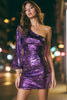 Load image into Gallery viewer, Sparkly Purple Tight Sequins Short Cocktail Dress with Sleeves