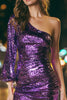 Load image into Gallery viewer, Sparkly Purple Tight Sequins Short Cocktail Dress with Sleeves