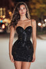 Load image into Gallery viewer, Sparkly Black Sequins Spaghetti Straps Tight Short Cocktail Dress