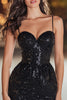 Load image into Gallery viewer, Sparkly Black Sequins Spaghetti Straps Tight Short Cocktail Dress