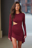 Load image into Gallery viewer, Burgundy Satin Cut Out Tight Short Cocktail Dress with Sleeves