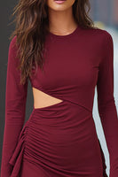 Load image into Gallery viewer, Burgundy Satin Cut Out Tight Short Cocktail Dress with Sleeves
