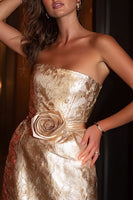 Load image into Gallery viewer, Sparkly Champagne Strapless Jacquard Short Cocktail Dress