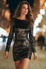 Load image into Gallery viewer, Sparkly Black Short Sequins Tight Cocktail Dress with Sleeves