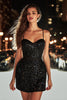 Load image into Gallery viewer, Sparkly Black Spaghetti Straps Sequins Tight Short Cocktail Dress