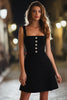 Load image into Gallery viewer, Sparkly Black Square Neck Tweed Short Cocktail Dress