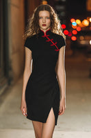 Load image into Gallery viewer, Black Tight Ruched High Neck Short Cocktail Dress with Slit