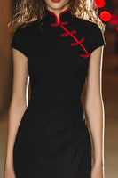 Load image into Gallery viewer, Black Tight Ruched High Neck Short Cocktail Dress with Slit