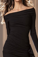 Load image into Gallery viewer, Black Satin Short Tight Cocktail Dress with Sash