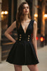 Load image into Gallery viewer, Black V-Neck A Line Short Cocktail Dress