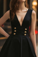 Load image into Gallery viewer, Black V-Neck A Line Short Cocktail Dress