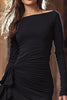 Load image into Gallery viewer, Black Satin Ruched Tight Short Cocktail Dress with Sleeves