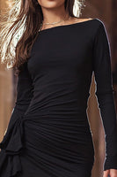 Load image into Gallery viewer, Black Satin Ruched Tight Short Cocktail Dress with Sleeves