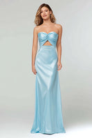 Load image into Gallery viewer, Light Blue Sheath Satin Sweetheart Long Formal Dress