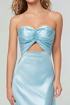 Light Blue Sheath Satin Sweetheart Long Formal Dress
