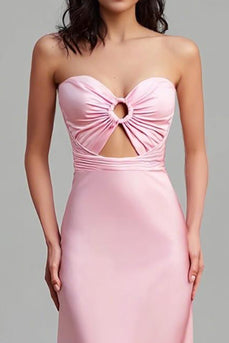 Pink Satin Sheath Sweetheart Cut Out Maxi Formal Dress