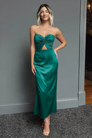 Load image into Gallery viewer, Dark Green Sheath Satin Sweetheart Long Formal Dress