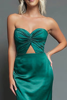 Load image into Gallery viewer, Dark Green Sheath Satin Sweetheart Long Formal Dress