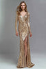 Load image into Gallery viewer, Sparkly Gold Sequin Mermaid V-Neck Long Formal Dress with Slit