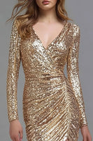 Load image into Gallery viewer, Sparkly Gold Sequin Mermaid V-Neck Long Formal Dress with Slit