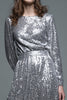 Load image into Gallery viewer, Sparkly Sequin Silver Long Formal Dress with Sleeves