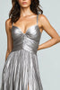 Load image into Gallery viewer, Silver Metallic Spaghetti Straps Pleated Long Formal Dress with Slit