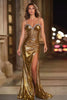 Load image into Gallery viewer, Sparkly Gold Metallic Mermaid Corset Long Formal Dress with Beading