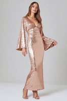 Load image into Gallery viewer, Sparkly Rose Gold Mermaid V-Neck Sequin Long Formal Dress