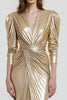 Load image into Gallery viewer, Light Gold Metallic V-Neck Sheath Long Formal Dress with Sleeves