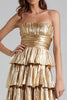 Load image into Gallery viewer, Sparkly Gold Metallic A-Line Pleated Ruffled Long Formal Dress