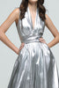 Load image into Gallery viewer, Sparkly Silver Metallic V-Neck A-Line Long Formal Dress