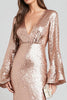 Load image into Gallery viewer, Sparkly Rose Gold V-Neck Sequin Long Formal Dress with Sleeves