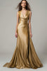 Load image into Gallery viewer, Sparkly Gold V-Neck Metallic Ruched Mermaid Long Formal Dress