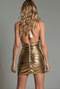 Load image into Gallery viewer, Sparkly Gold Metallic Bodycon Halter Short Cocktail Dress