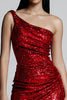 Load image into Gallery viewer, Sparkly Red Sequin One Shoulder Bodycon Asymmetrical Short Cocktail Dress