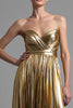 Load image into Gallery viewer, Sparkly Gold Metallic A-Line Sweetheart Pleated Long Formal Dress